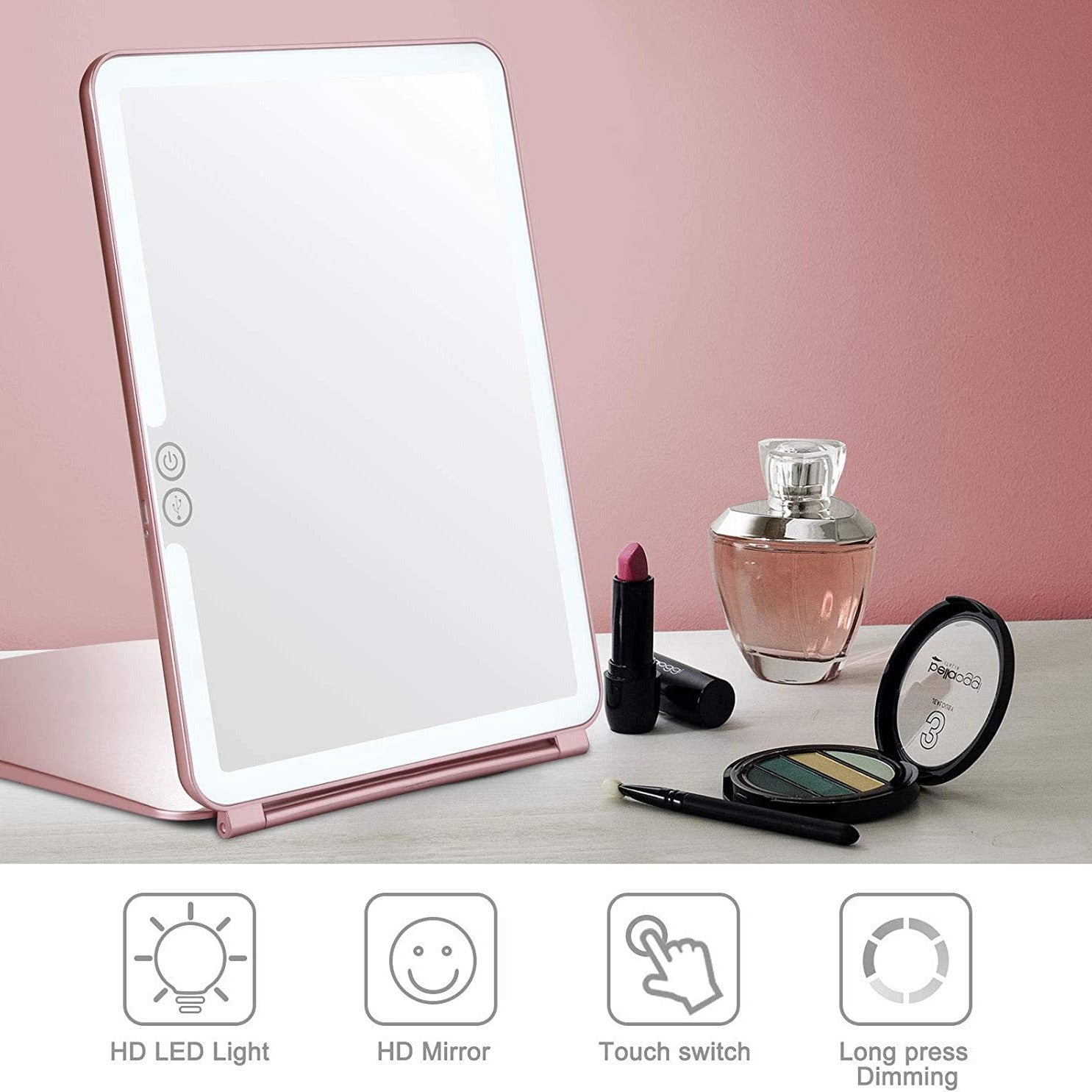 Portable LED Makeup Mirror with Three-Color Light